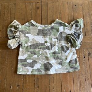 Mabel + honey camo ruffled crop top